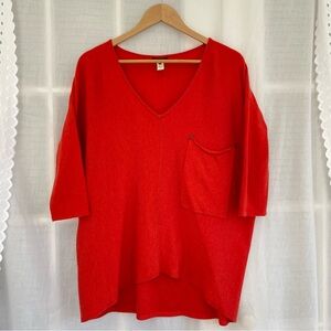 Vibrant Orange-Red V-Neck Sweater